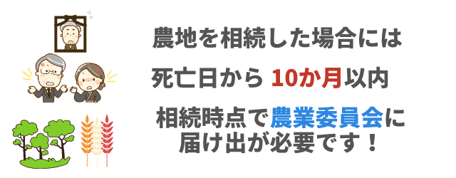 農地を相続したら死亡日から10か月以内に農業委員会への届け出が必要